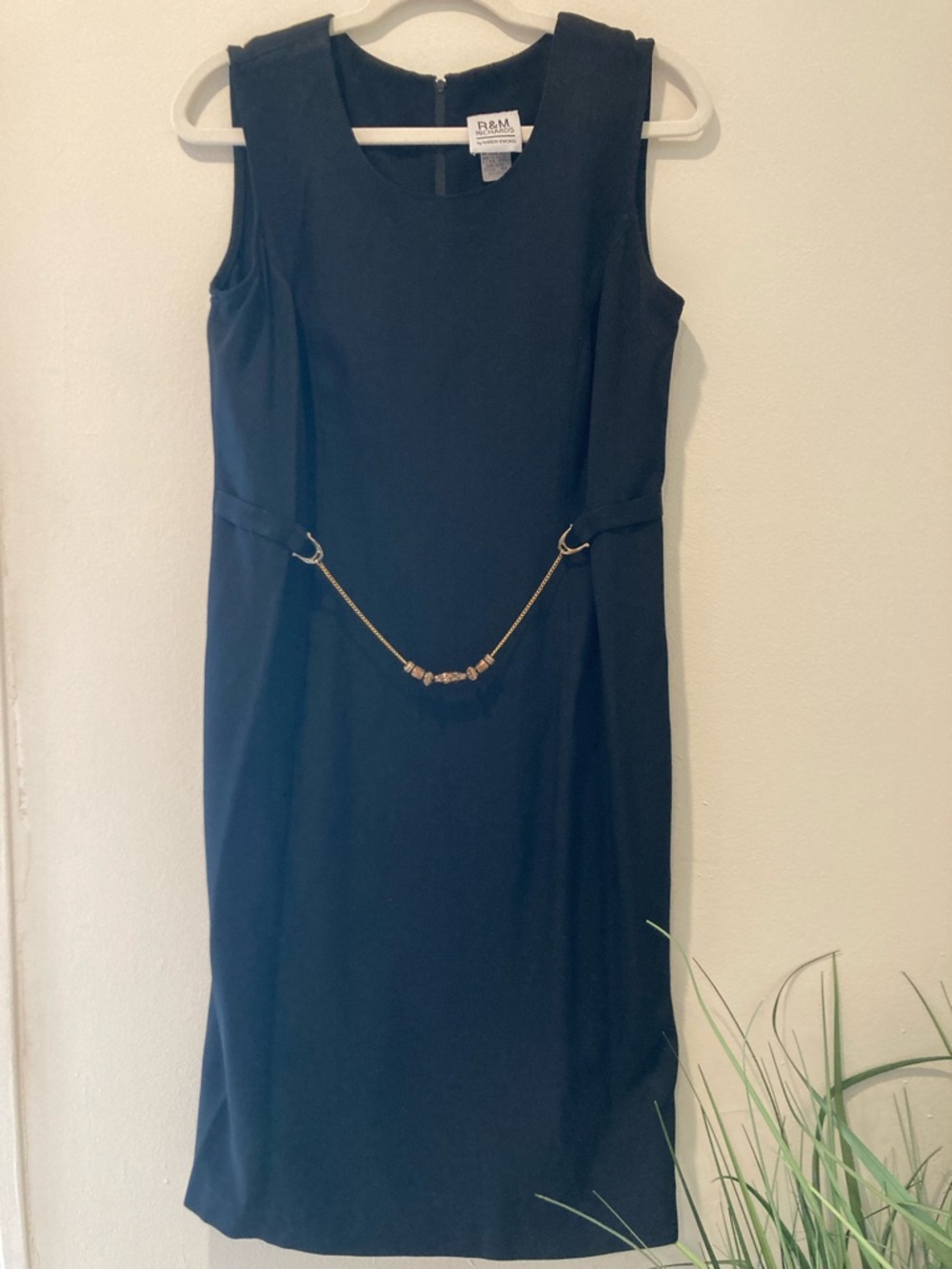 R&M Richards Black Sleeveless Sheath Dress with Chain Detail